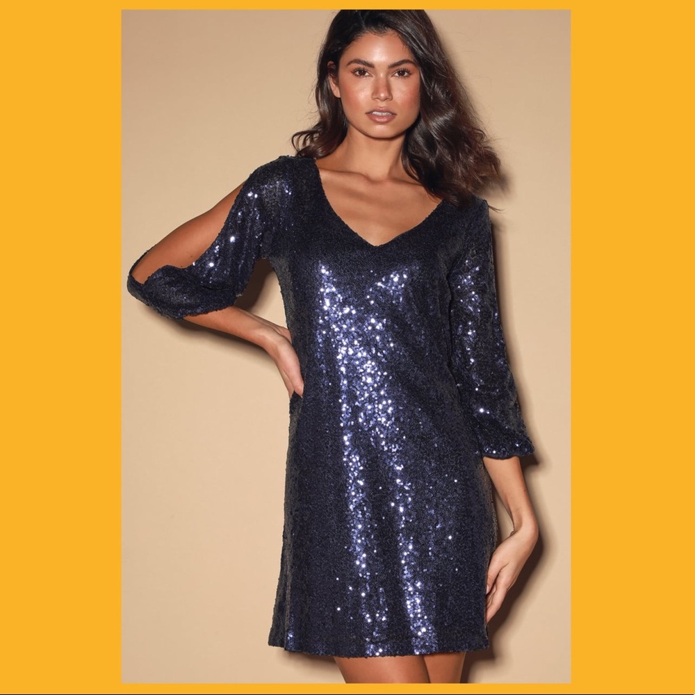Lulus navy blue sequin long sleeve dress - Picture 2 of 10